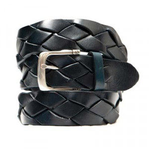 Andrea d'Amico Braided Leather Belt Navy