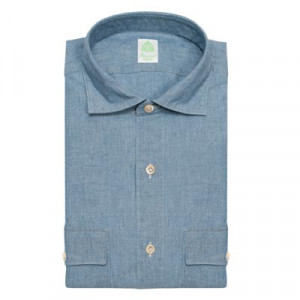 Finamore Chambray Cargo Shirt Blue