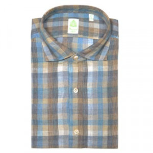 Finamore Checked Linen Shirt Blue