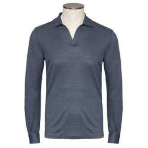 Gran Sasso Linen V-neck Polo Grey-Blue