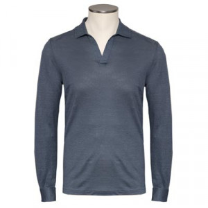 Gran Sasso Linen V-neck Polo Blue-Grey