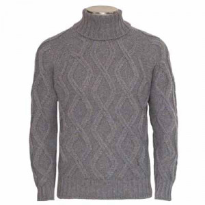 Gran Sasso Roll Neck Cable Grey-Blue
