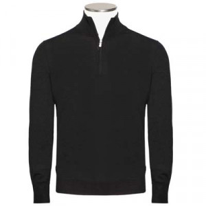 Gran Sasso Mock Neck Zip 'Super Tasmania' Black