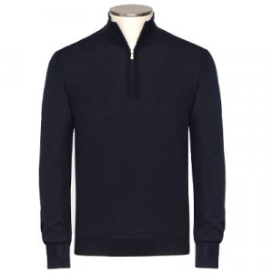 Gran Sasso Mock Neck Zip 'Super Tasmania' Navy