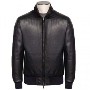 Lubiam Leather Bomber Blue