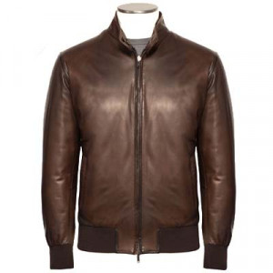 Lubiam Leather Bomber Brown