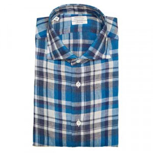 Mazzarelli Linen Shirt Blue Checkered