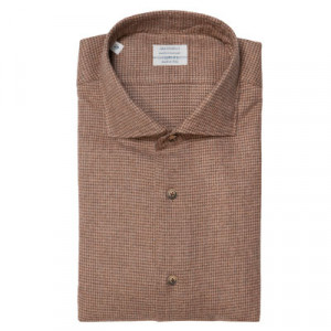 Mazzarelli Shirt Flannel Pied de Poule Brown