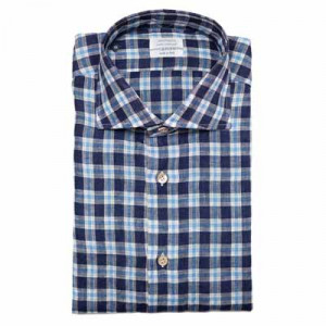 Mazzarelli Linen Shirt Checkered Blue