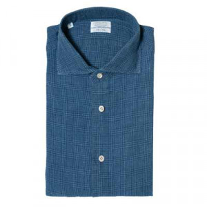 Mazzarelli Shirt Linen Denim Checkered