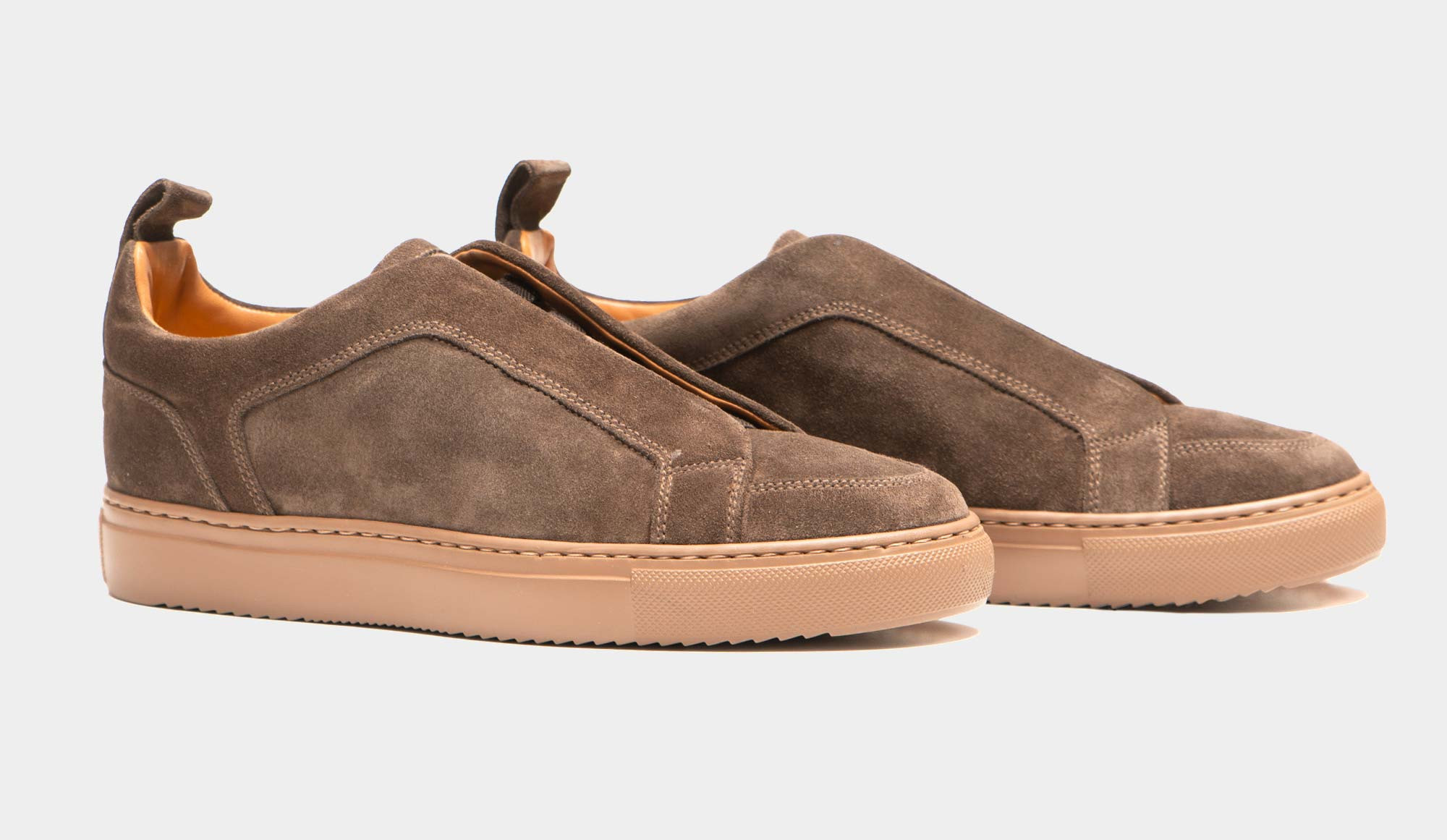 Tan suede sales slip on sneakers