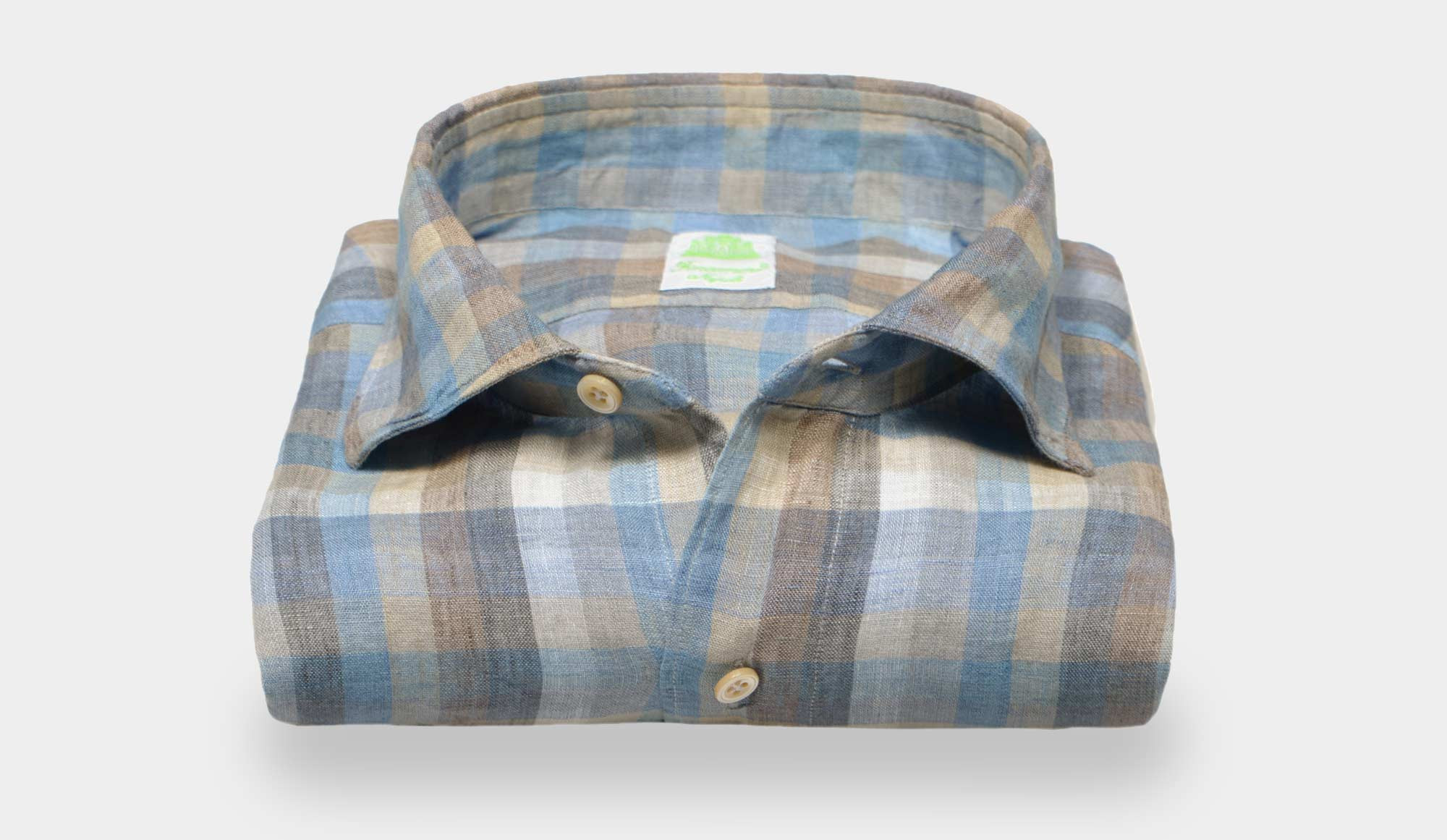 高速 割引 2024 西日本 Finamore Checked Linen Shirt Blue トップス