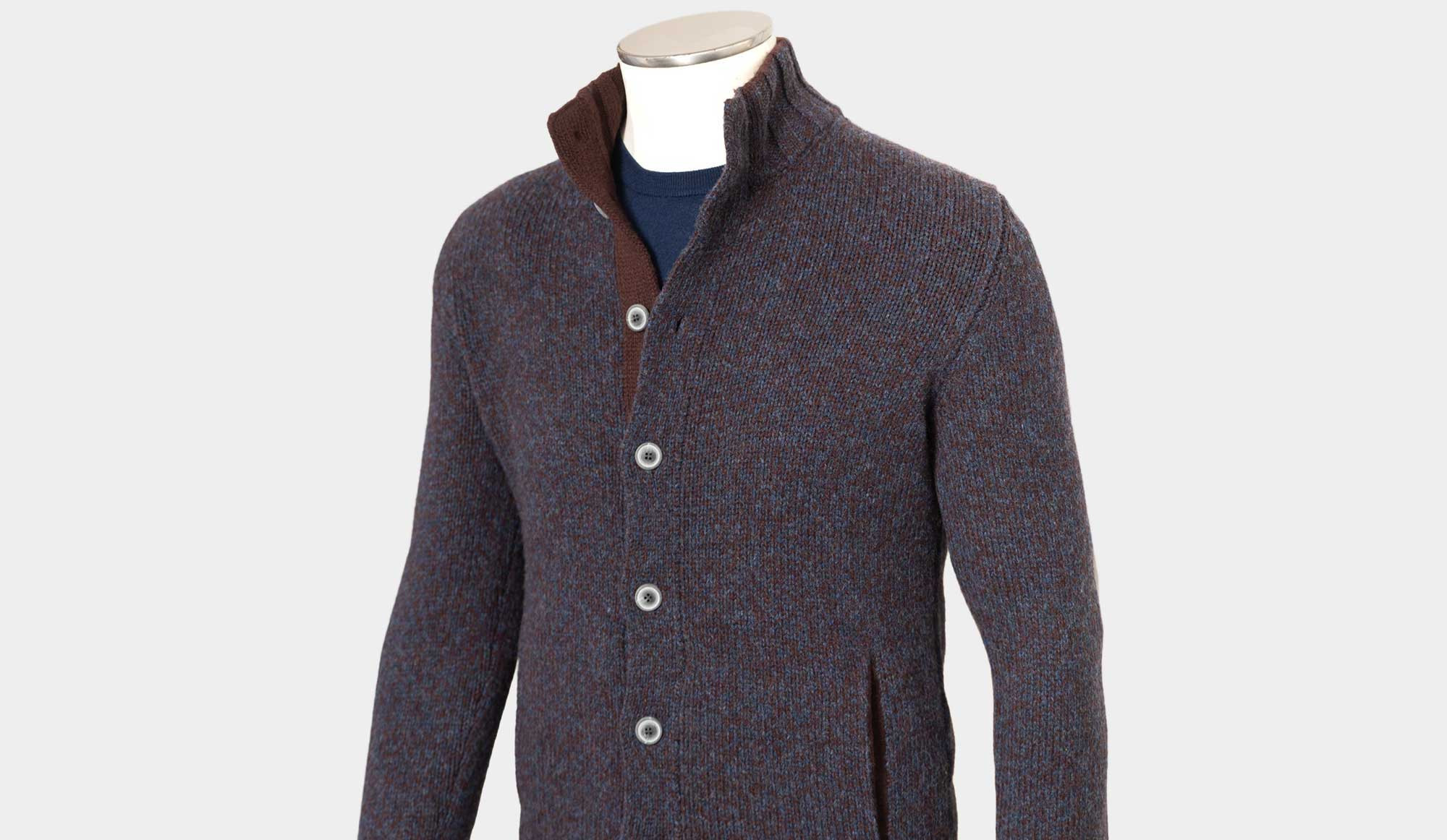 Gran Sasso Super-Geelong Cardigan Blue-Brown