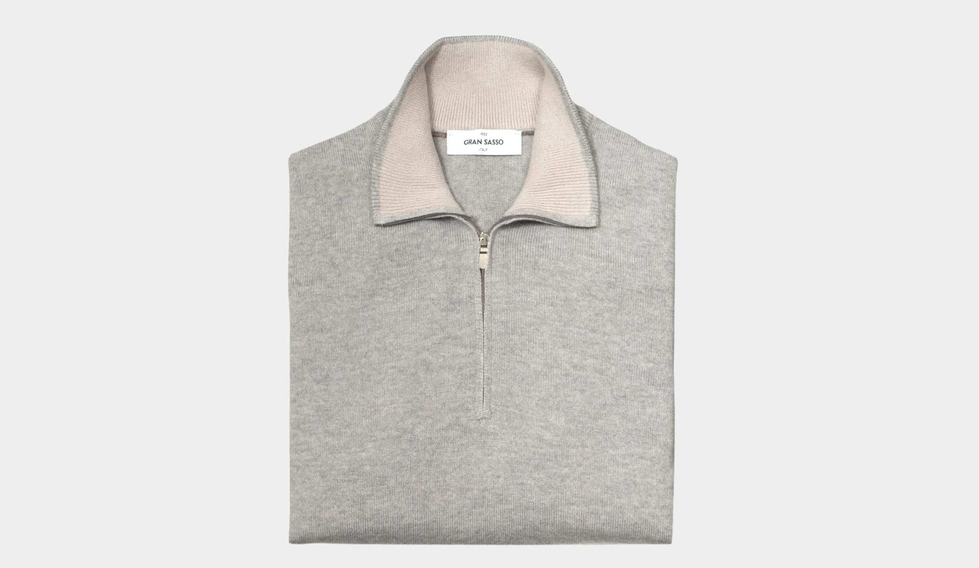 Gran Sasso Mock Neck Zip Grey