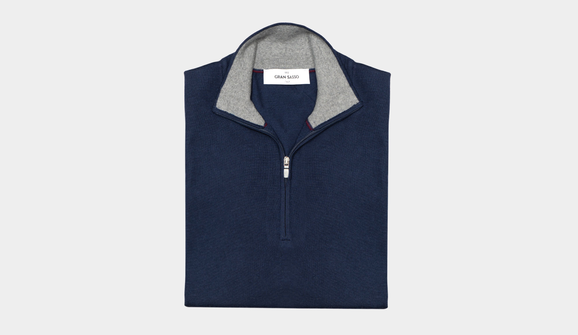 Gran Sasso Mock Neck Zip 'Super Tasmania' Blue