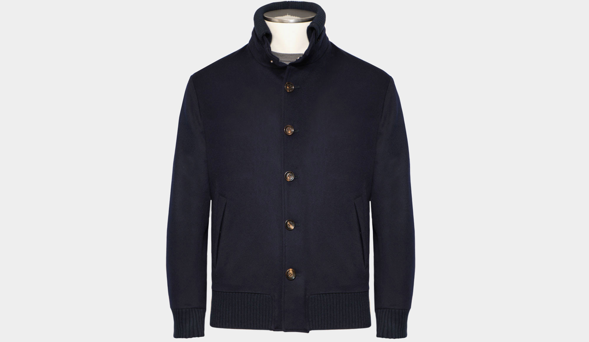 Blue wool bomber jacket clearance