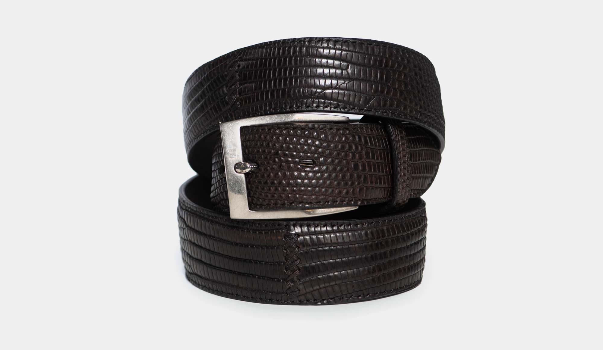 Men's Brown Patent Leather Belt - Croco Embossed 38 / 95 cm - Brown