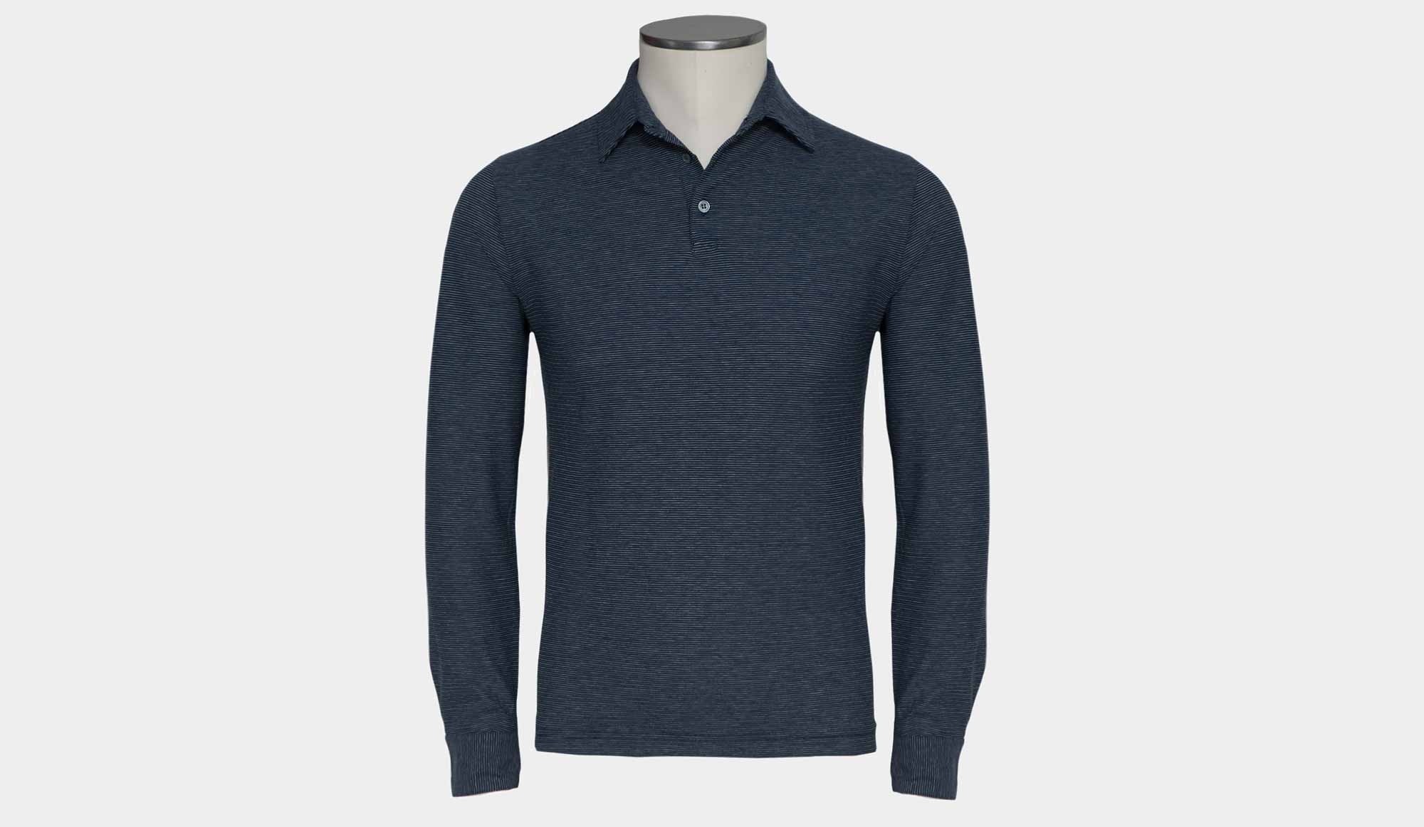 Zanone Ice-Cotton Long Sleeve Navy Stripe
